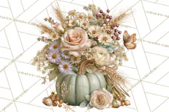 Vintage Floral Pumpkin Clipart PNG, Fall Halloween Product Image 2