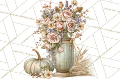 Vintage Floral Pumpkin Clipart PNG, Fall Halloween Product Image 3