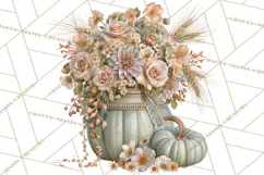 Vintage Floral Pumpkin Clipart PNG, Fall Halloween Product Image 4