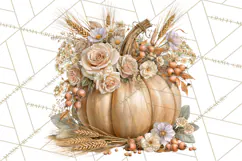 Vintage Floral Pumpkin Clipart PNG, Fall Halloween Product Image 5