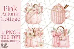 Pink Autumn Cottage Clipart PNG Product Image 1