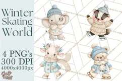 Winter Skating World Animals PNG Product Image 1