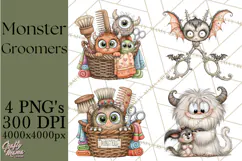 Monster Pet Groomers Halloween Clipart PNG Product Image 1