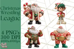 Christmas Wrestling Clipart PNG, Santa Wrestlers Product Image 1
