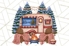 Christmas Camper Clipart PNG Vintage Holiday Camping Product Image 5