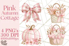 Pink Autumn Cottage Clipart PNG Product Image 1