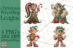 Christmas Wrestling Clipart PNG, Santa Wrestlers Product Image 1