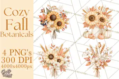 Fall Harvest Florals Clipart PNG, Autumn Floral Designs Product Image 1