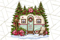 Christmas Camper Clipart PNG Vintage Holiday Camping Product Image 2
