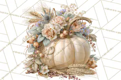 Vintage Floral Pumpkin Clipart PNG, Fall Halloween Product Image 3