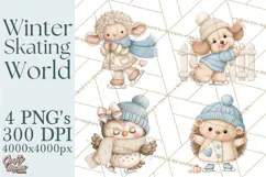 Winter Skating World Animals PNG Product Image 1