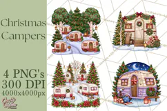 Christmas Camper Clipart PNG Vintage Holiday Camping Product Image 1