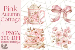Pink Autumn Cottage Clipart PNG Product Image 1