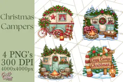 Christmas Camper Clipart PNG Vintage Holiday Camping Product Image 1