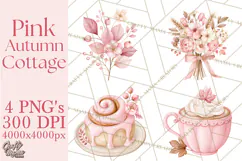 Pink Autumn Cottage Clipart PNG Product Image 1