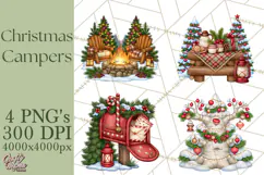 Christmas Camper Clipart PNG Vintage Holiday Camping Product Image 1