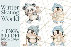 Winter Skating World Animals PNG Product Image 1