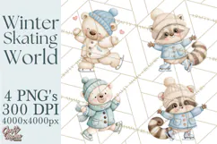 Winter Skating World Animals PNG Product Image 1
