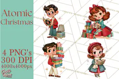 Atomic Age Christmas Clipart PNG, Retro 1950's Winter Decor Product Image 1
