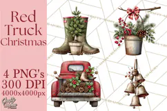 Vintage Red Truck Christmas Evergreens PNG Clipart Product Image 1