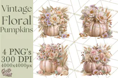 Vintage Floral Pumpkin Clipart PNG, Fall Halloween Product Image 1