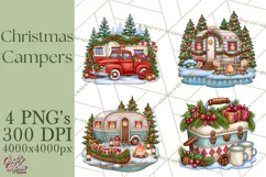 Christmas Camper Clipart PNG Vintage Holiday Camping Product Image 1