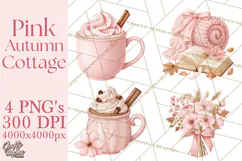 Pink Autumn Cottage Clipart PNG Product Image 1