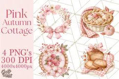 Pink Autumn Cottage Clipart PNG Product Image 1