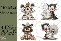 Monster Pet Groomers Halloween Clipart PNG Product Image 1