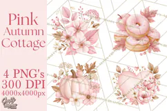Pink Autumn Cottage Clipart PNG Product Image 1