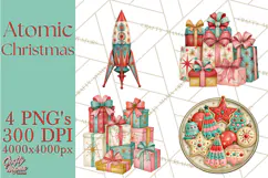 Atomic Age Christmas Clipart PNG, Retro 1950's Winter Decor Product Image 1