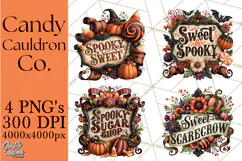 Retro Halloween Candy Shop Clipart PNG Product Image 1