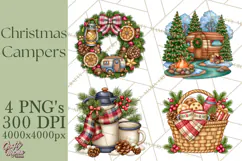 Christmas Camper Clipart PNG Vintage Holiday Camping Product Image 1