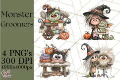 Monster Pet Groomers Halloween Clipart PNG Product Image 1