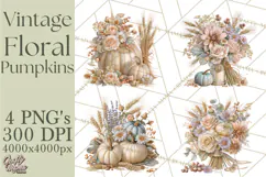 Vintage Floral Pumpkin Clipart PNG, Fall Halloween Product Image 1