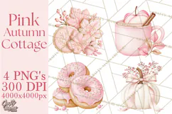 Pink Autumn Cottage Clipart PNG Product Image 1