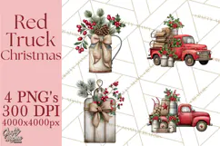 Vintage Red Truck Christmas Evergreens PNG Clipart Product Image 1