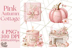 Pink Autumn Cottage Clipart PNG Product Image 1