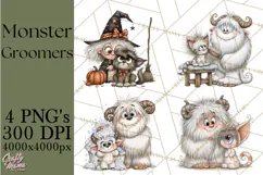 Monster Pet Groomers Halloween Clipart PNG Product Image 1