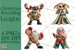 Christmas Wrestling Clipart PNG, Santa Wrestlers Product Image 1