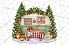 Christmas Camper Clipart PNG Vintage Holiday Camping Product Image 3