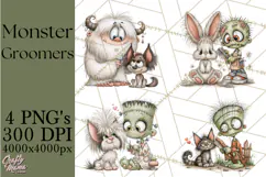 Monster Pet Groomers Halloween Clipart PNG Product Image 1