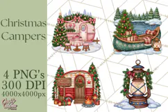 Christmas Camper Clipart PNG Vintage Holiday Camping Product Image 1