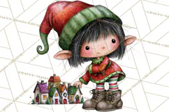 Sweet Little Christmas Elves PNG, Cute Holiday Elf Clip Art Product Image 10