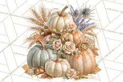 Vintage Floral Pumpkin Clipart PNG, Fall Halloween Product Image 5