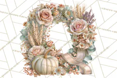 Vintage Floral Pumpkin Clipart PNG, Fall Halloween Product Image 2