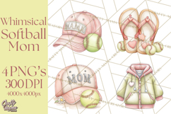 Whimsical Softball Mom Clipart PNG Game Day Mom Graphics Product Image 1