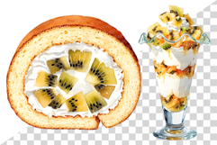 Gold Kiwi Dessert | Watercolor Clip Art PNG Cake Pavlova Product Image 6