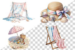 Pink and blue Beach | Watercolor summer ocean seaside png Product Image 6