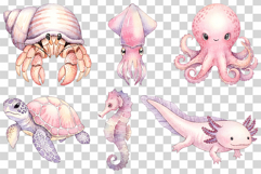 Aquatic Cuties Sea Animal | Watercolor Mermaid Pink PNG Product Image 6